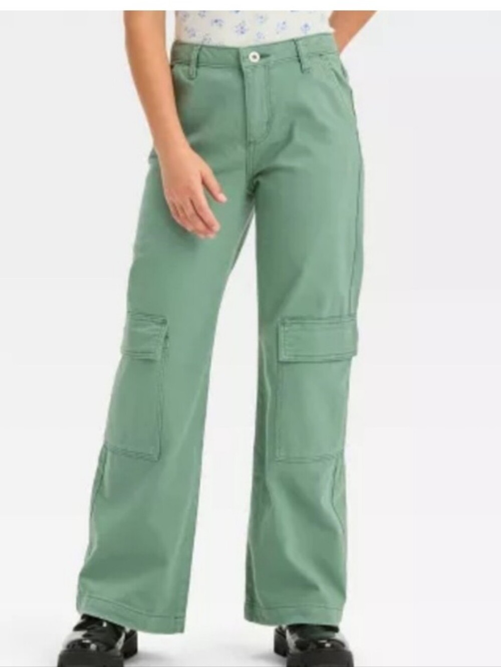 Girls' Wide Leg Cargo Pants - art class Green M (8)